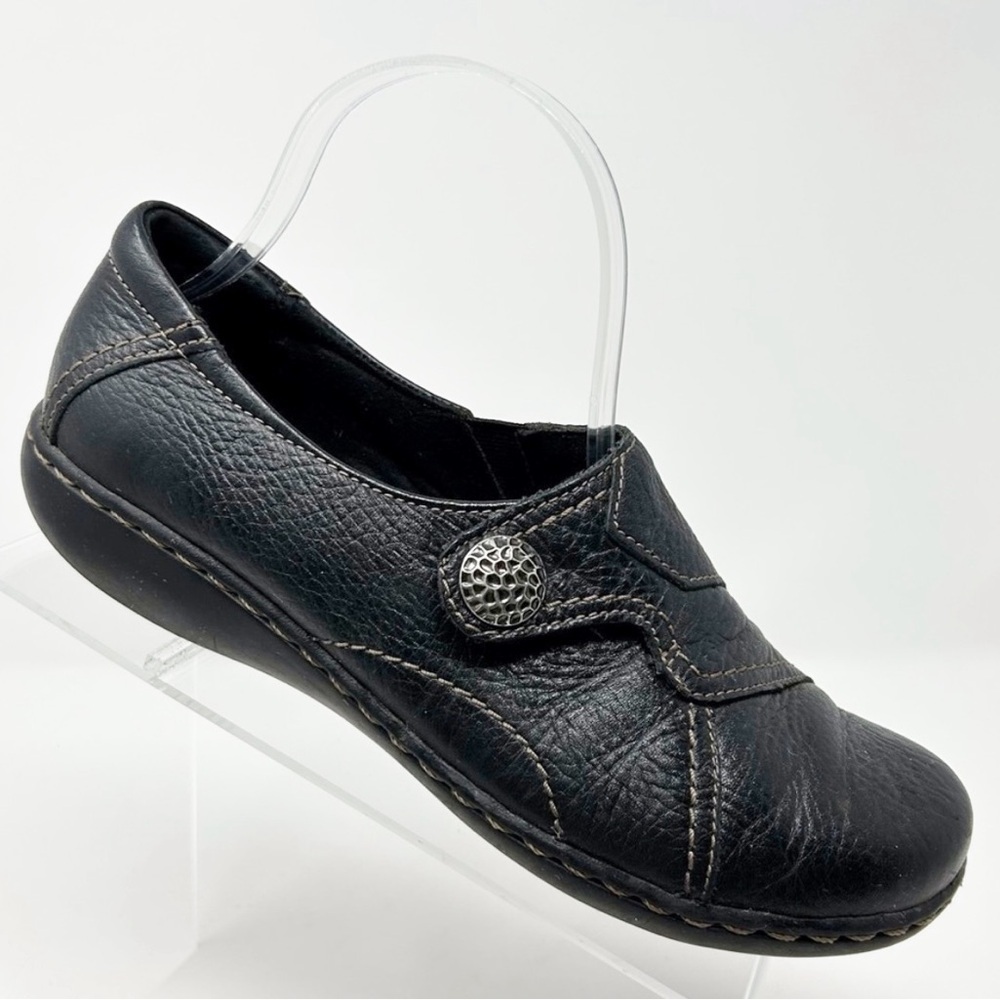 Clarks Bendables Casual Black Leather Slip On Comfort Loafers Round Toe Size 7.5